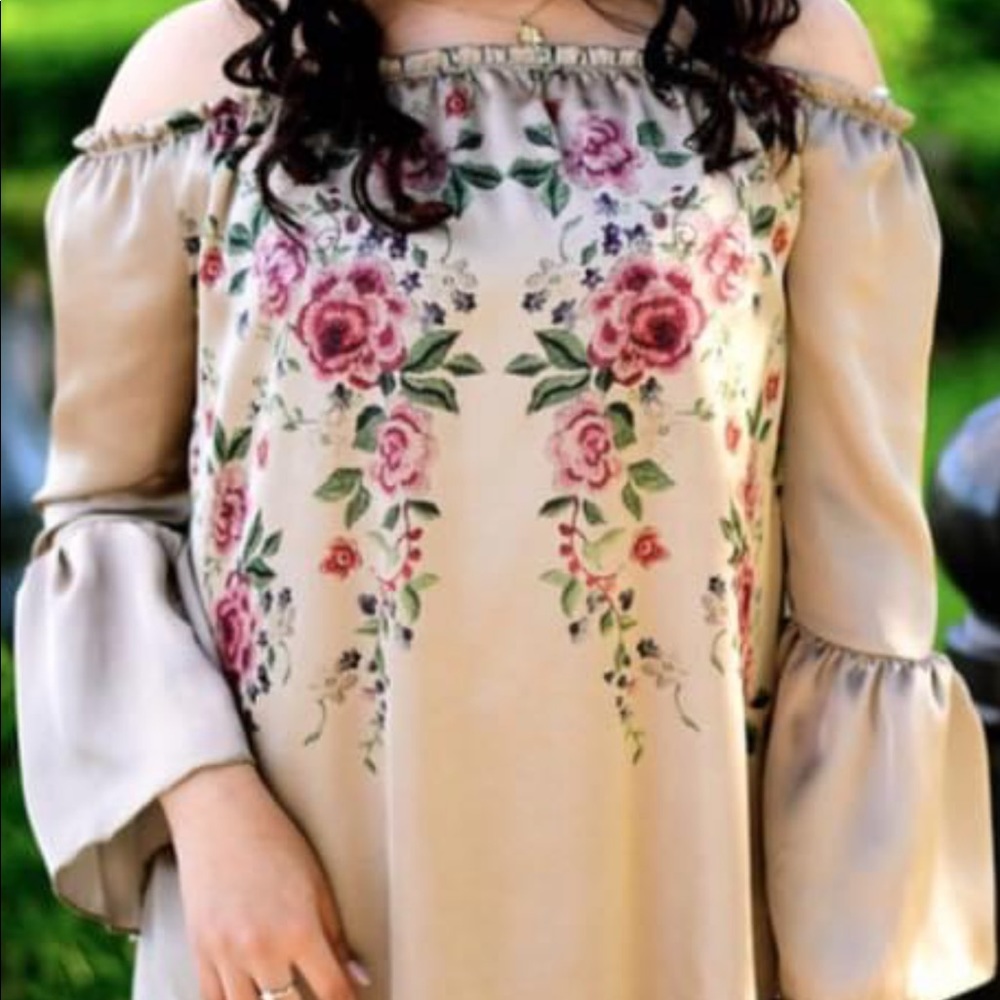 Off the shoulder taupe dress